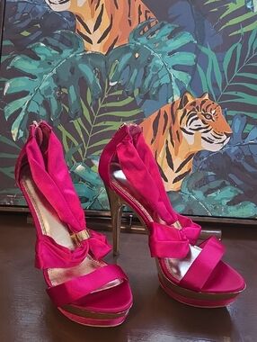 Bakers Hot Pink Satin Platform High Heels